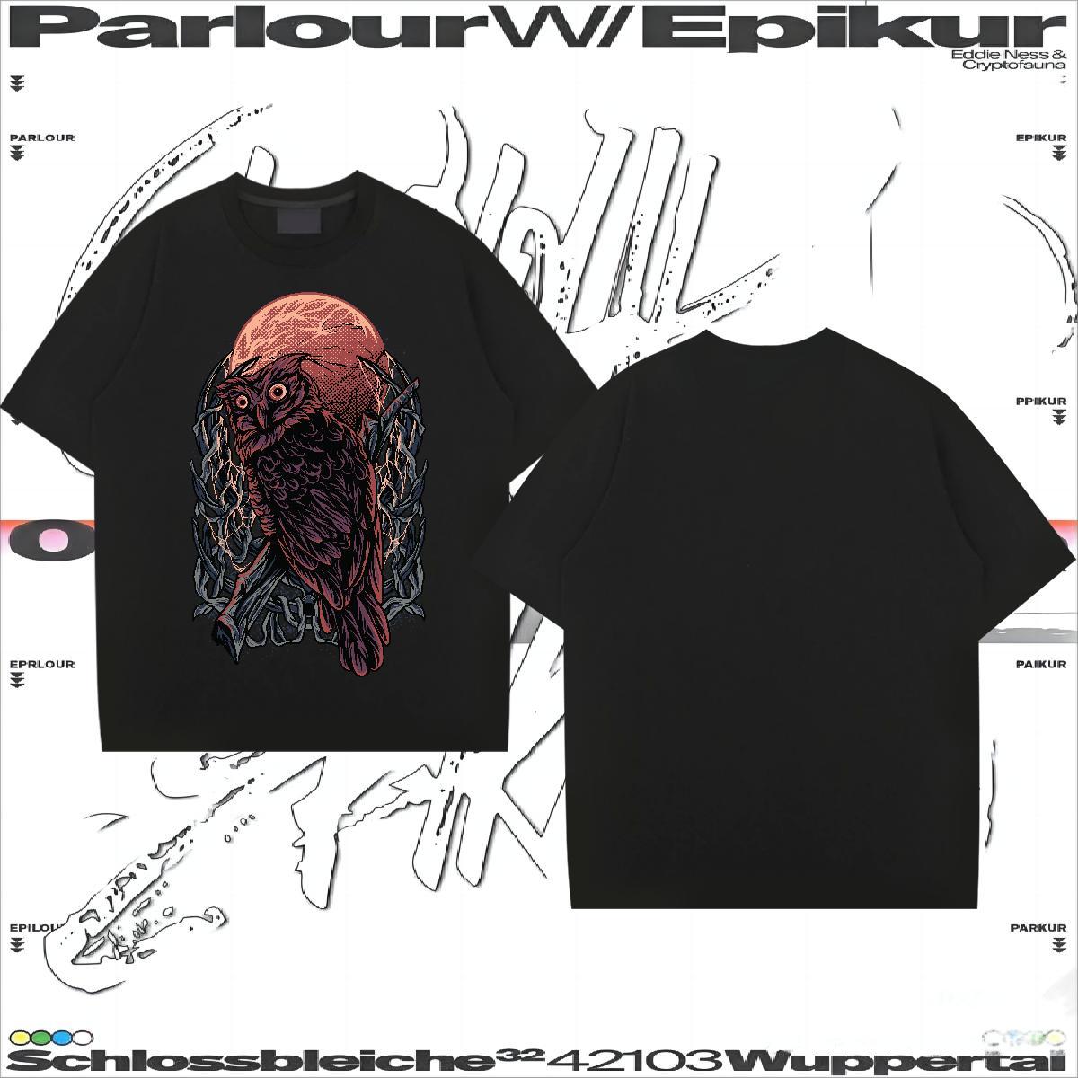 2024 Summer T-Shirts 230g Pure Cotton Owl Home Outdoor Wear Breathable Soft Popular Men Tees Skull