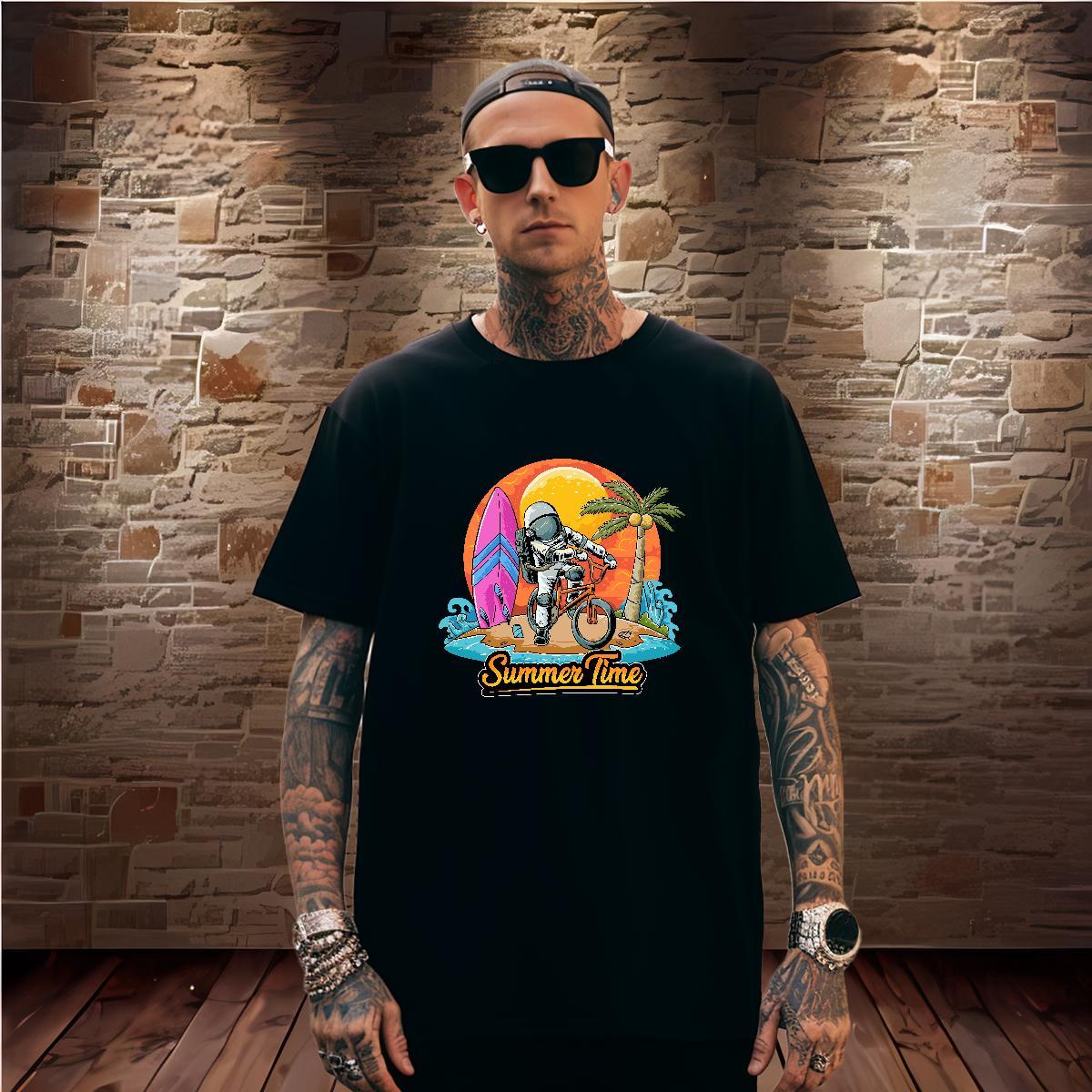 Man T Shirts 100% Cotton 230g universe Casual Daily Wear O-Neck Short Sleeve Oversized Men Tops Tees Designer Classic Tshirts