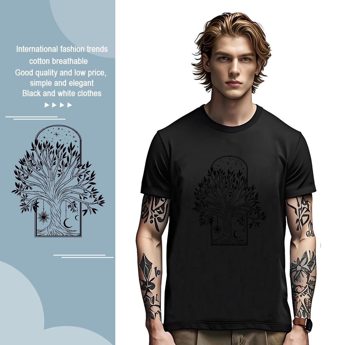 T Shirt For Man 230g Cotton tree Street Wear Short Sleeve Soft DIY Men Tshirts Stylist Free Shipping Top Tees