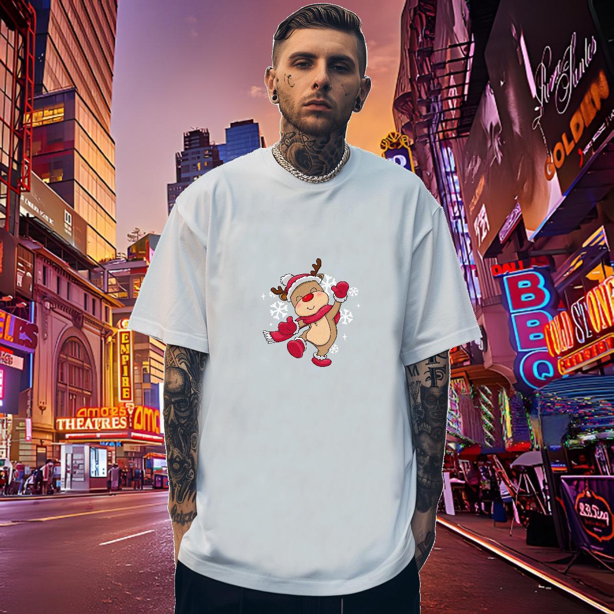 Wholesale Tshirts 100% Cotton 230g Christmas Mens T Shirts High Street Hip Hop Crew Neck Breathable Customized Print Fashion New Tops Tees