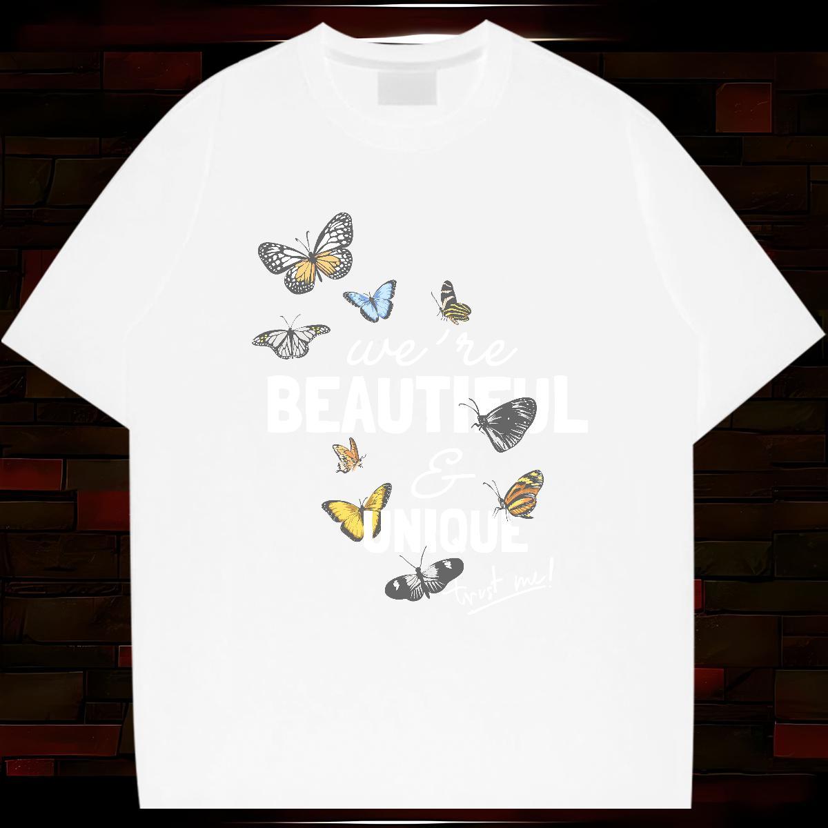 Classic Casual Men T Shirts 100% Cotton 230g Butterfly Anime Printing Street Wear Breathable Short Sleeve Unisex Men Tops Tees Custom Cartoon