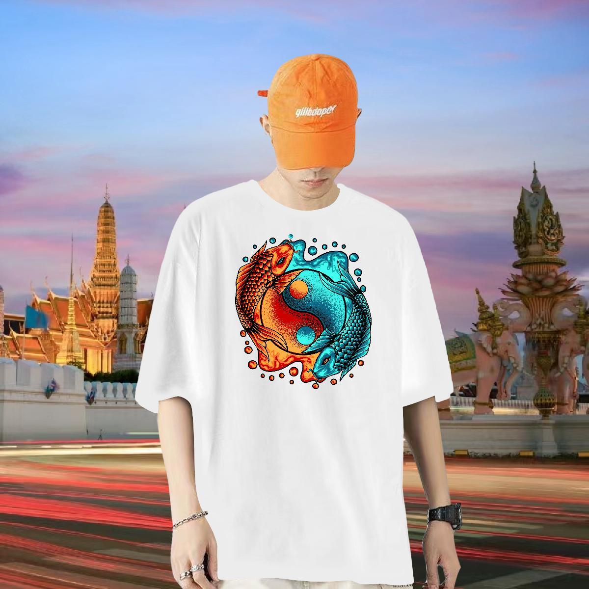 Classic Men T Shirts 230g Pure Cotton fish Street Wear Clothings Breathable Short Sleeve Unisex Tshirts DIY Printed