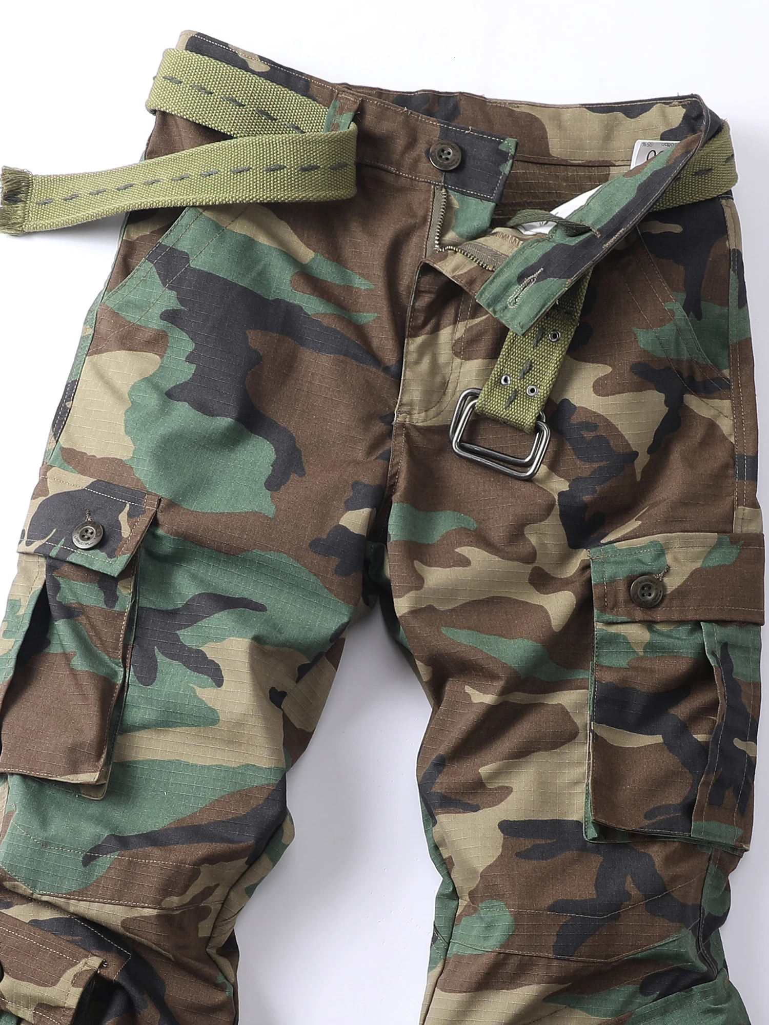 AKARMY camouflage multi flap pocket mens straight leg cargo pants loose casual outdoor work without straps 240812