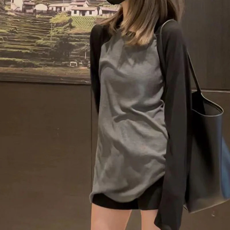Women Clothing Fashion Casual O-neck Long Sleeve T-shirt Spring Autumn Pure Cotton Loose Pullover Lady Thin Patchwork Top Tee 240806