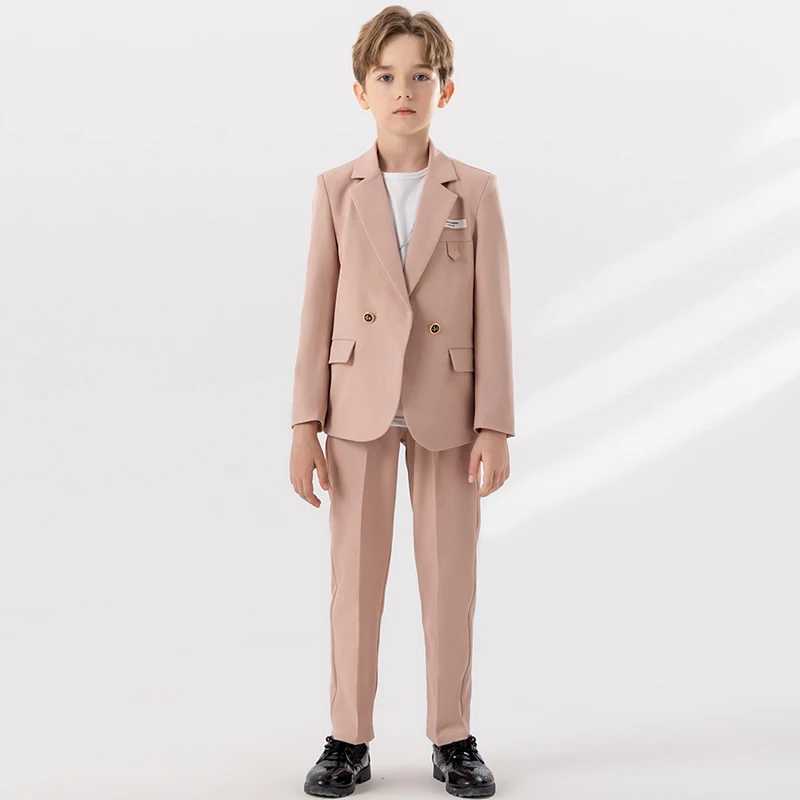 Suits Children Pink Suits Set Autumn Winter British Fashionable Boys Event Host Performance Party Costume Kids Blazer Pants Outfit