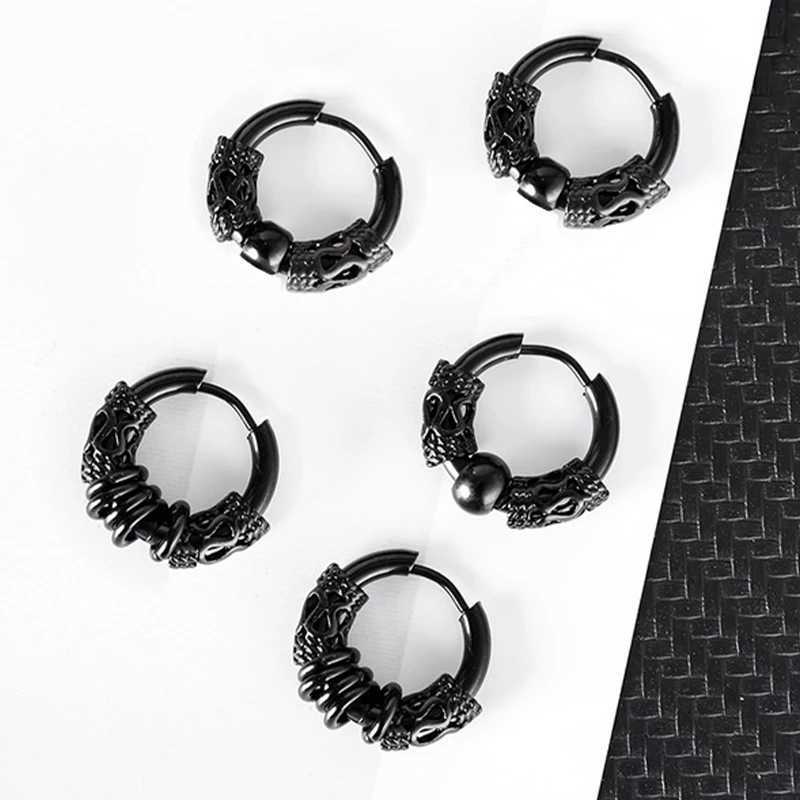 9 pairs of punk black multi style stainless steel stud earrings suitable for mens and womens Gothic street fashion hip-hop earrings jewelry gifts W240