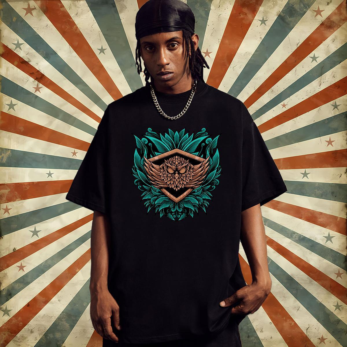 2024 New T-Shirts 230g Cotton Owl Anime Printing Street Clothings Breathable Crew Neck Loose Fit Mens Tshirts Customized