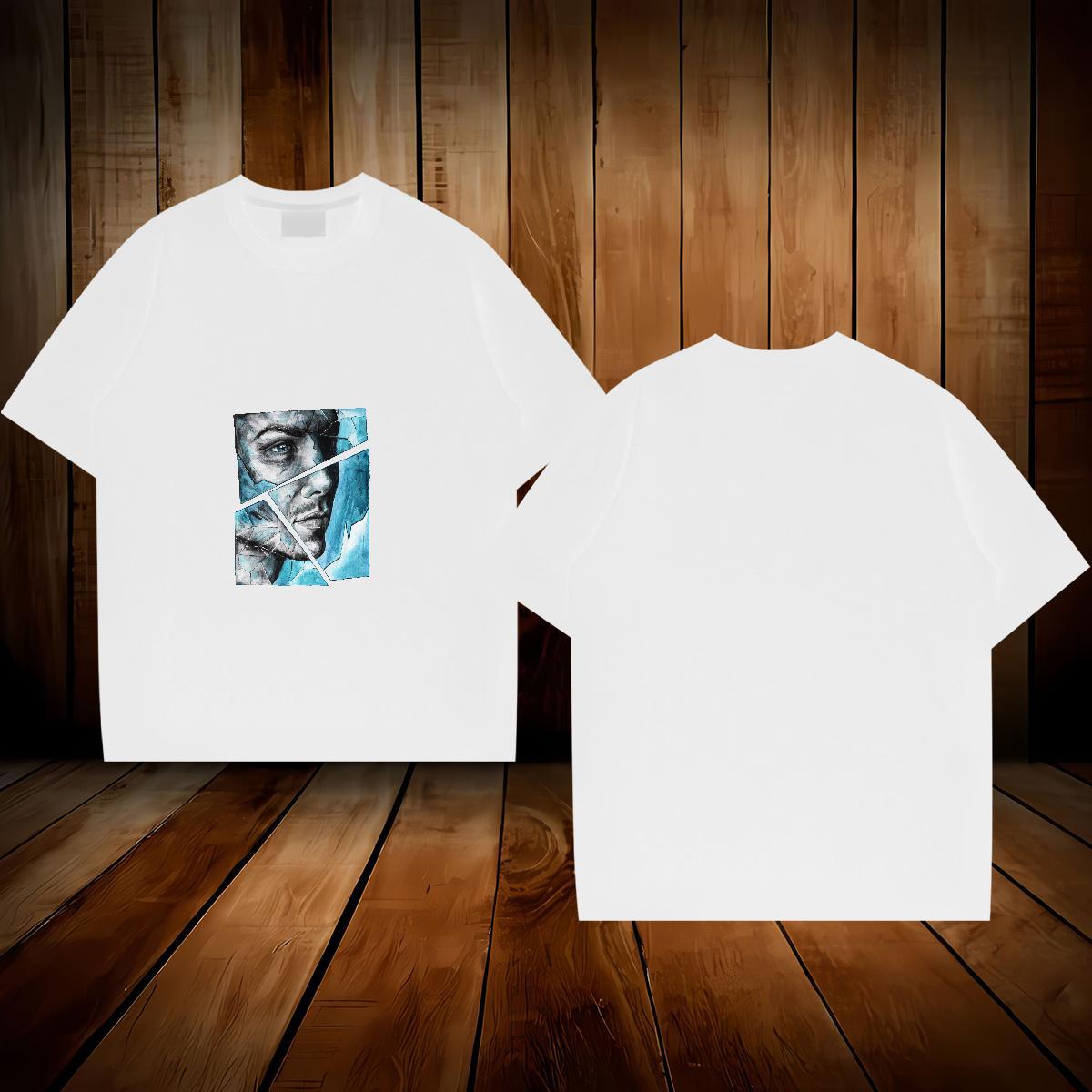 T shirt 100% Cotton 230g portrait High Street Hip Hop Breathable Short Sleeve Oversized 4XL Men Tops Tees Fashion Comfortable Tops Shirt