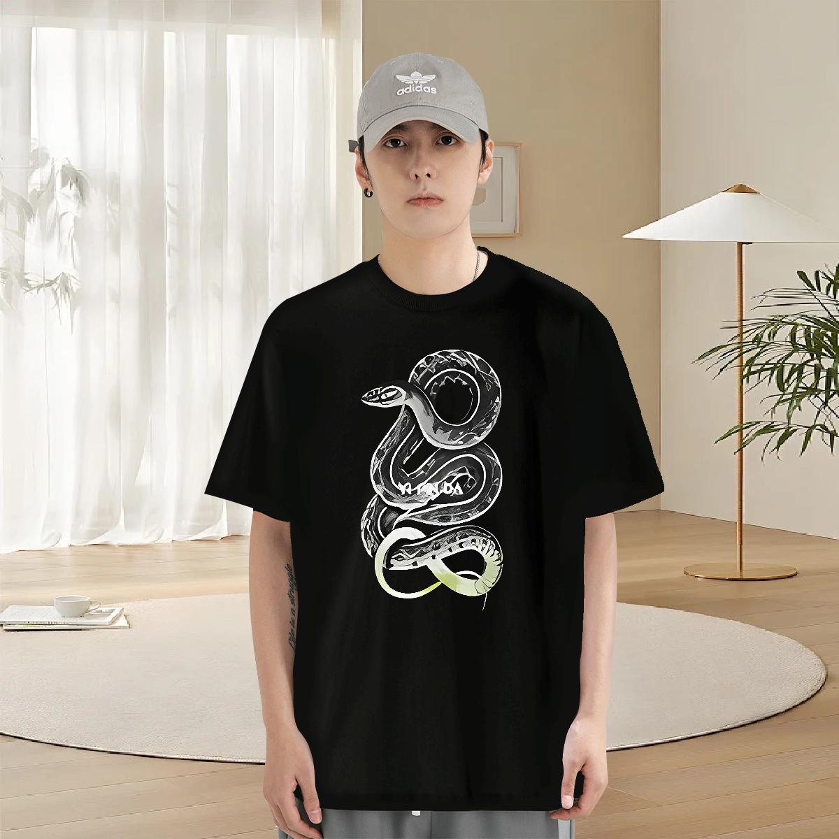 Brand Men Tshirts 100% Cotton 230g Summer Casual snake Black White Pure Cotton Fashion Design T-Shirts Clothes