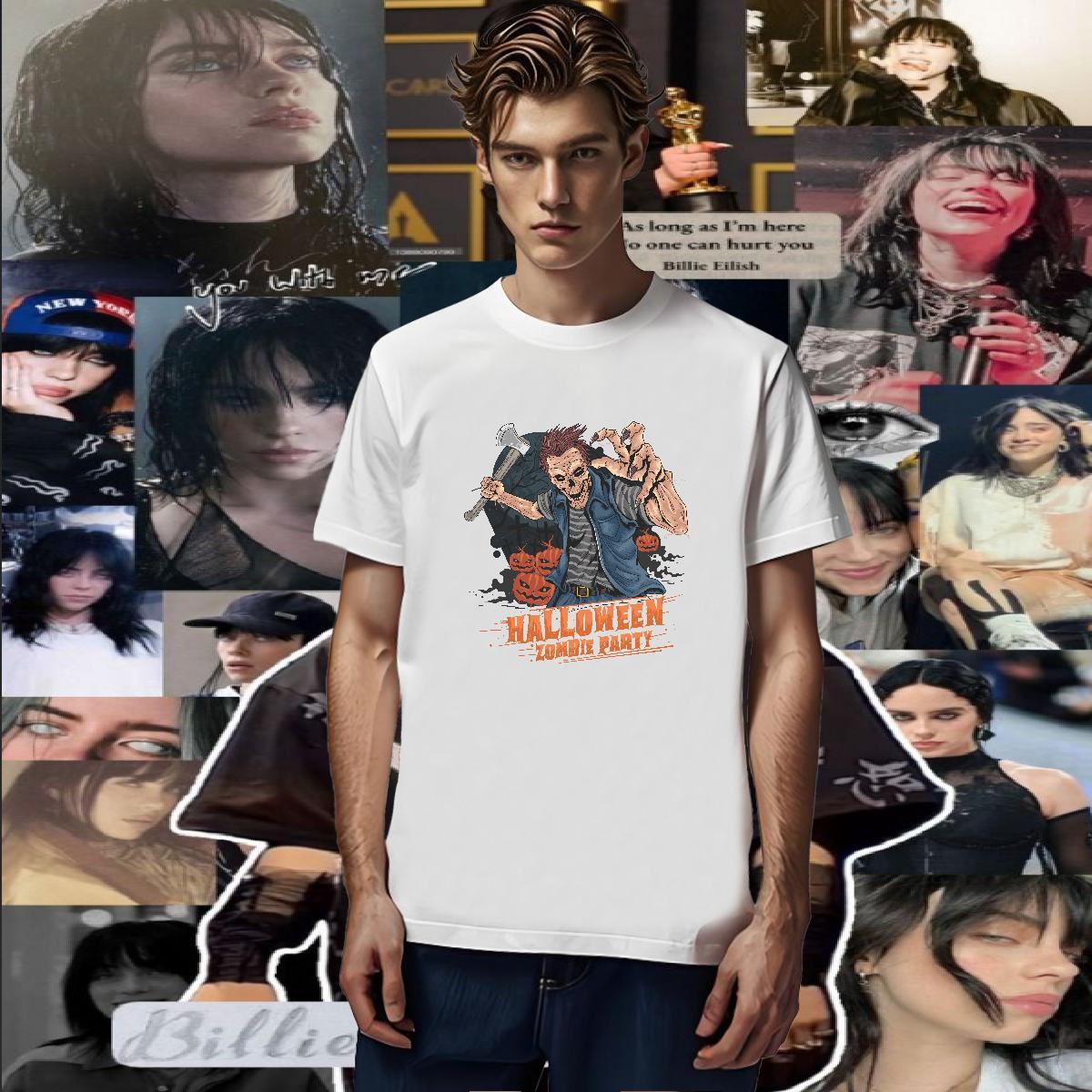 Classic Casual Men T Shirts 230g Pure Cotton Halloween Outdoor Tees Shirts Breathable Popular Men Tees Floral Print