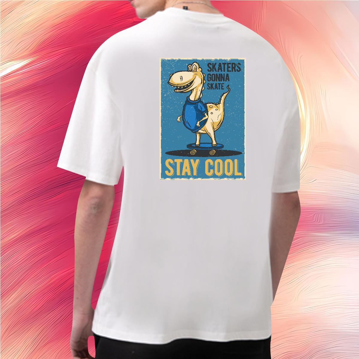 Classic Casual T shirt 230g Pure Cotton dinosaur Hip Hop Street Polos Round Neck Short Sleeve Loose Fit Men Tees Oversized