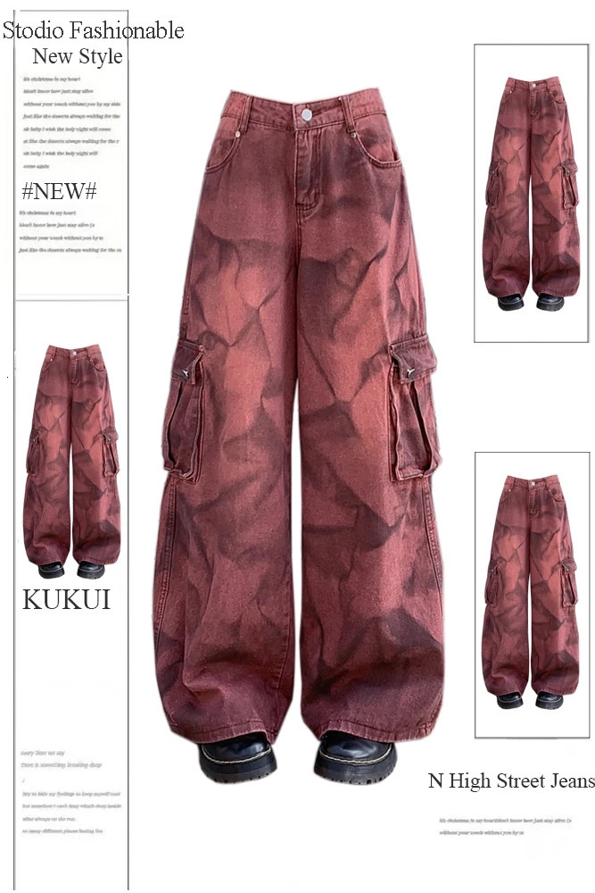 Womens Cargo Jeans Y2k 90s Vintage High Waist Wide Leg Denim Trousers Harajuku Baggy Jean Pants 2000s Trashy Clothes 240806