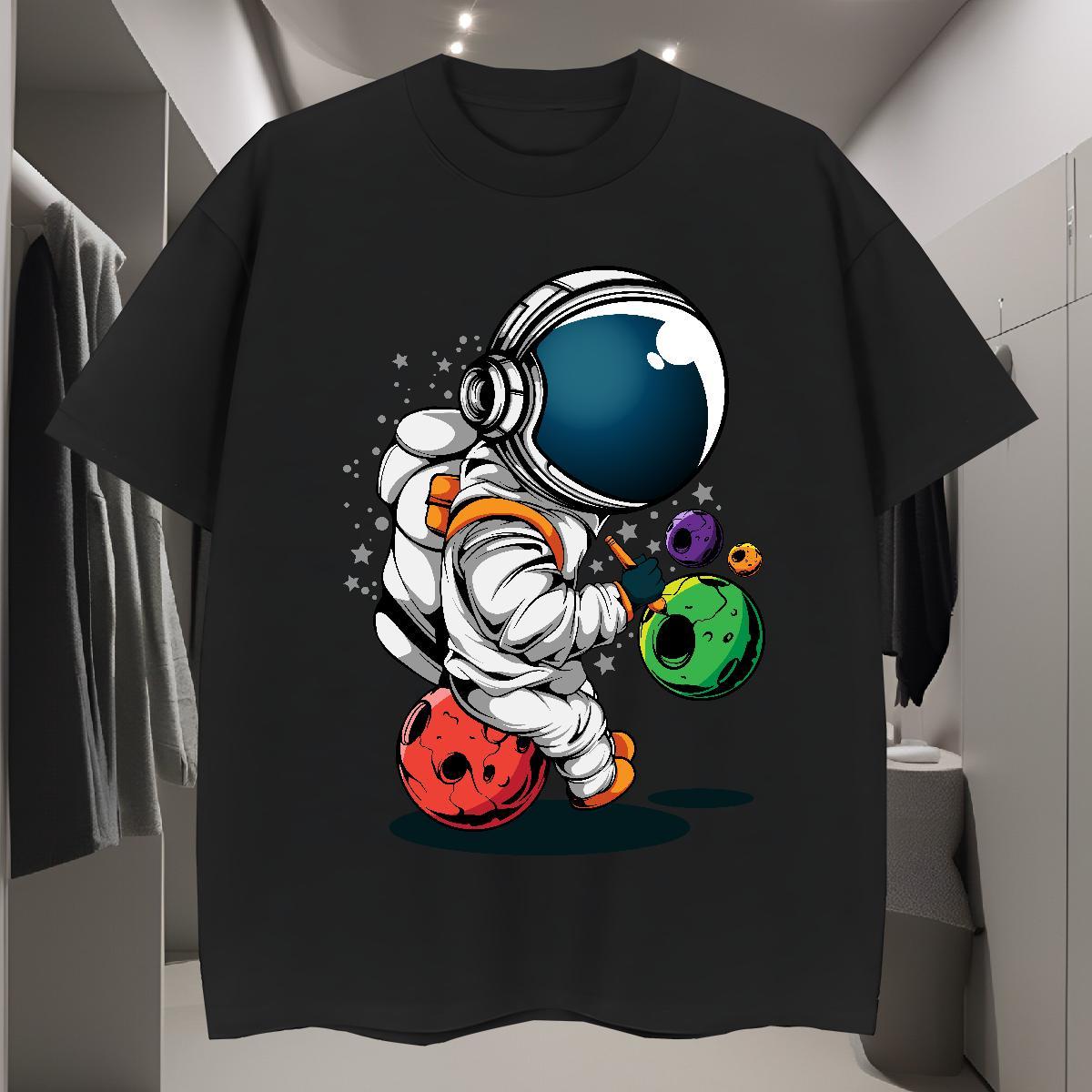 T Shirt For Man 100% Cotton 230g universe Casual Daily Wear Short Sleeve Soft Cartoon Print Men Tees DIY Unisex Clothings