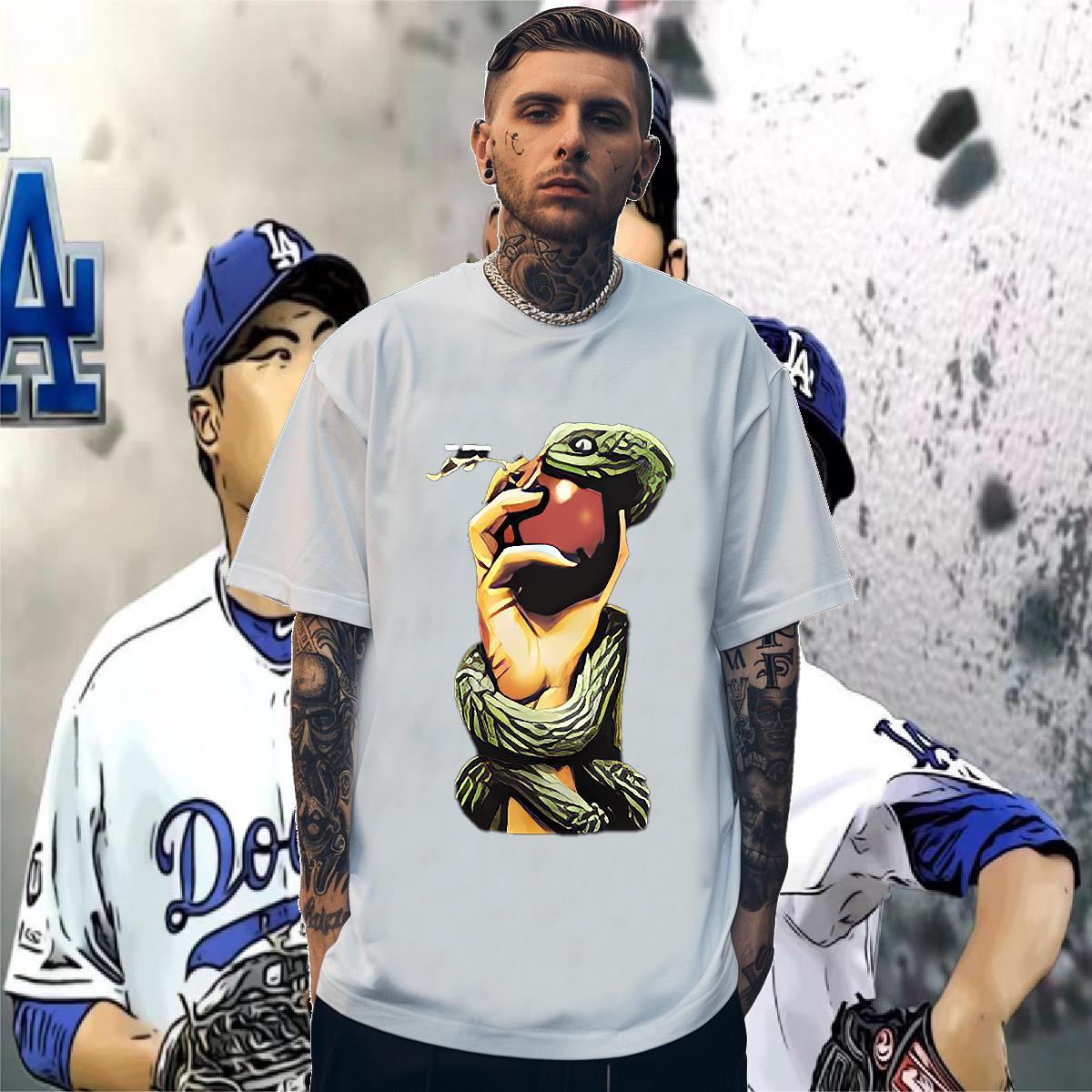 Man T Shirts 230g Cotton snake Sport Round Neck Short Sleeve Cartoon Printing L-4XL Couples T Shirts New Designer Tees Shirts