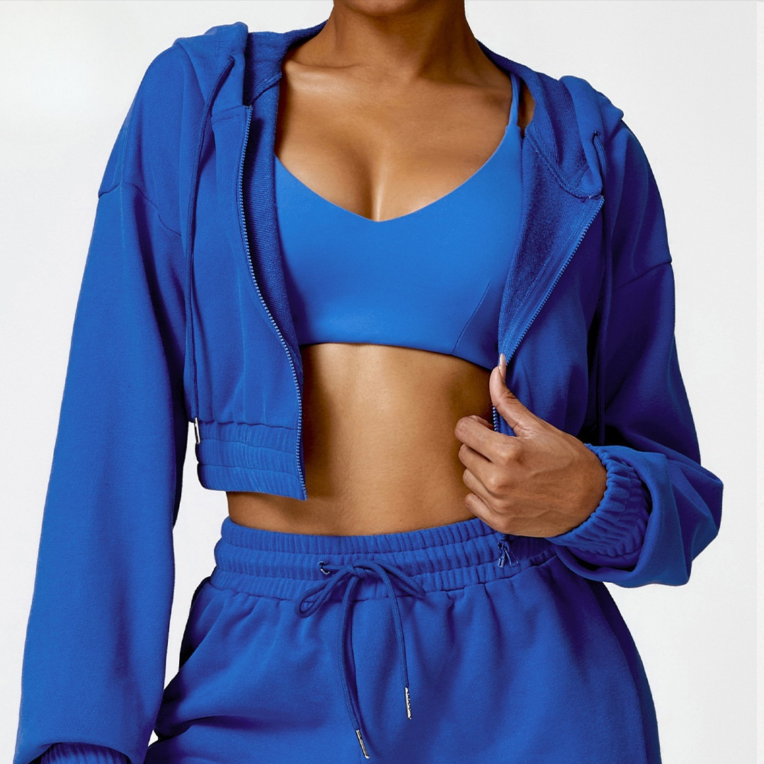 Women's outerwear, warm and casual, loose long sleeved zipper sweatshirt, hooded fitness sweatshirt