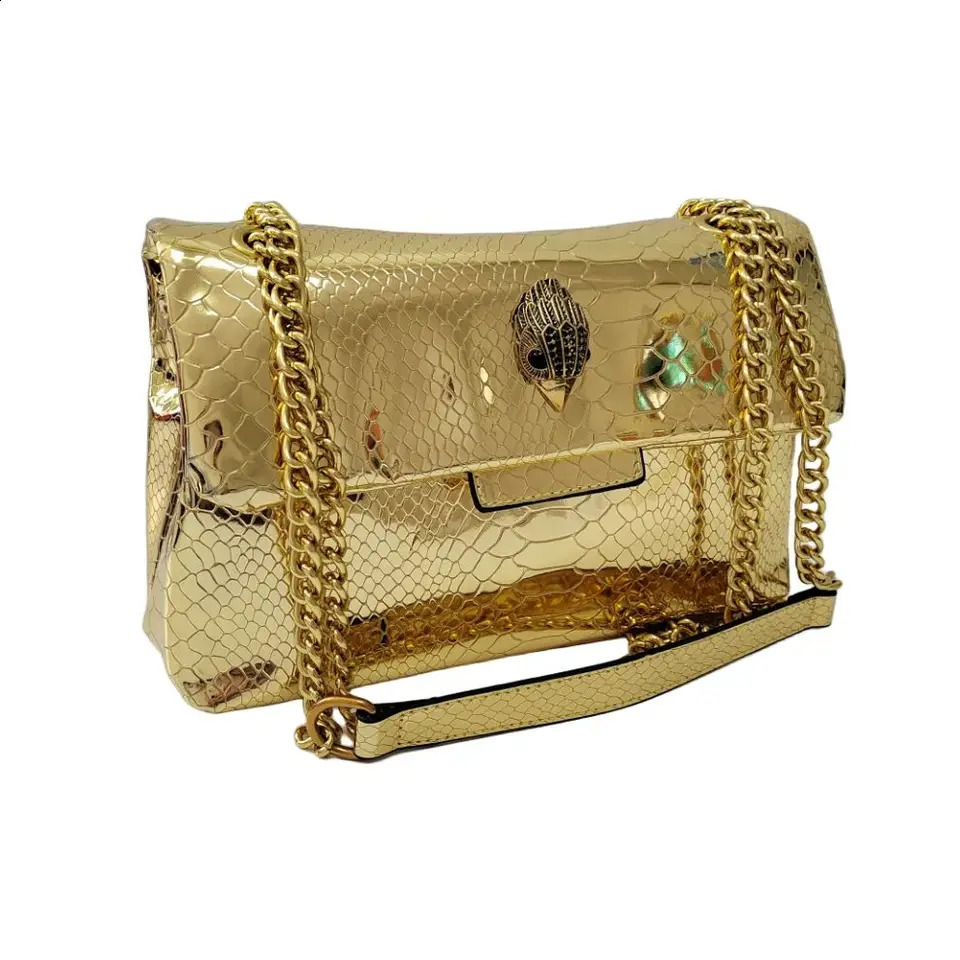 Serpentine Shiny Crossbody Bag: hot Bright Colors Eagle Metal Front Flap Purse