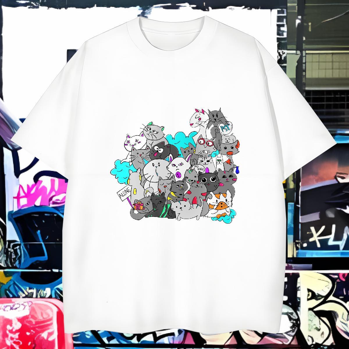 Designer Mens T Shirts 230g Cotton cat Street Tops Breathable Crew Neck Cool Design Men Clothes T-Shirt Custom Printed