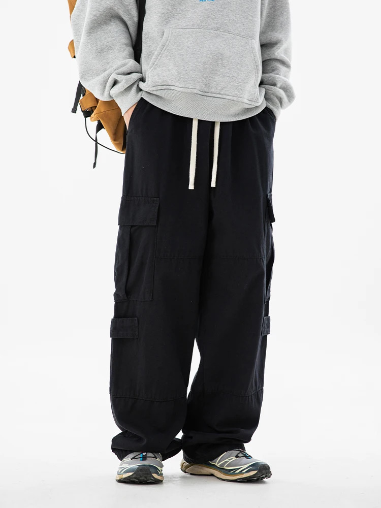 Cargo pants Cotton Loose Fashion Casual Pants Spliced Multi Pocket Outdoor Hiking Elastic Straight Leg Woman Sweatpa 240806