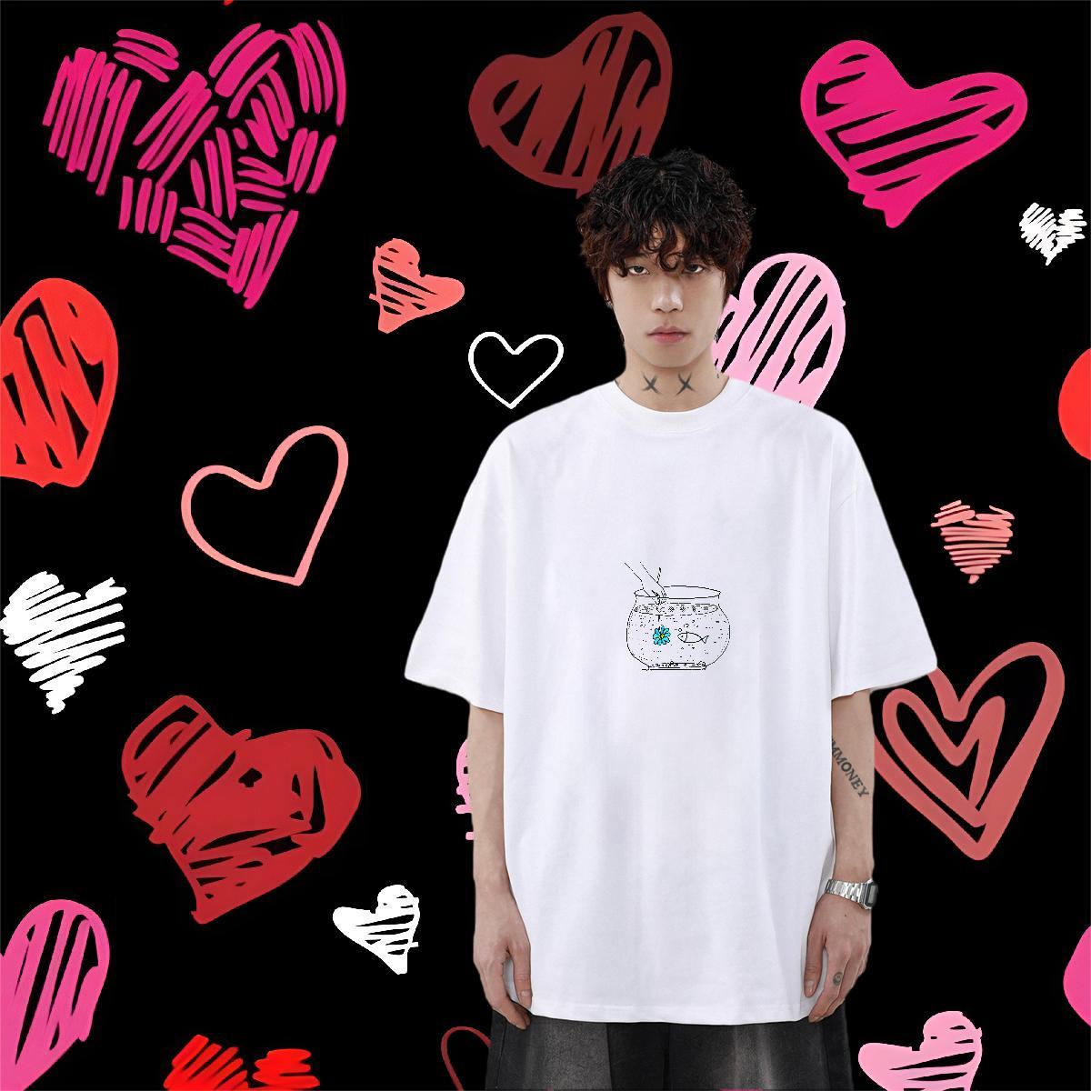 New Arrival T Shirt For Man 230g Pure Cotton fish Street Tshirts Breathable Short Sleeve Classic Tshirt for Man Woman DIY Printed