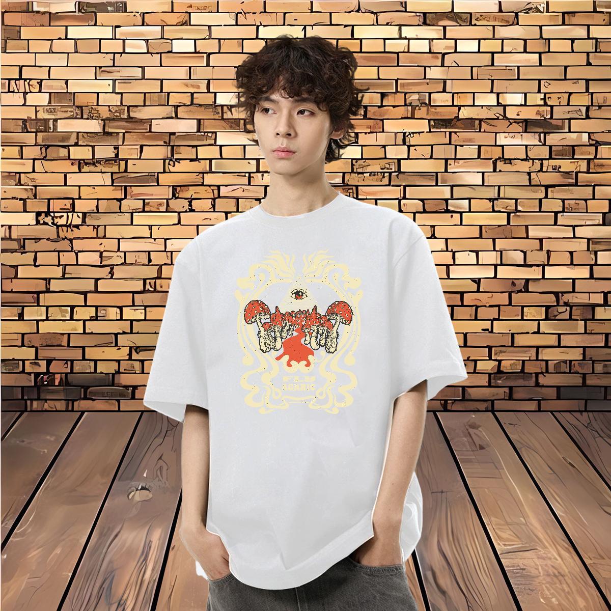 Designer Fashion T-Shirts 100% Cotton 230g mushroom Sport Clothings Breathable Short Sleeve TOP Quality Men Clothes T-Shirt White Plus Size