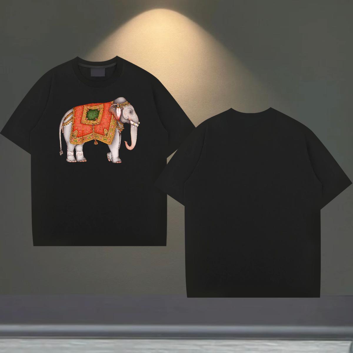 Loose Couples T Shirts 230g Cotton Street Wear elephant Black White O-Neck Short Sleeve 2024 Summer T-Shirts for Men Polos