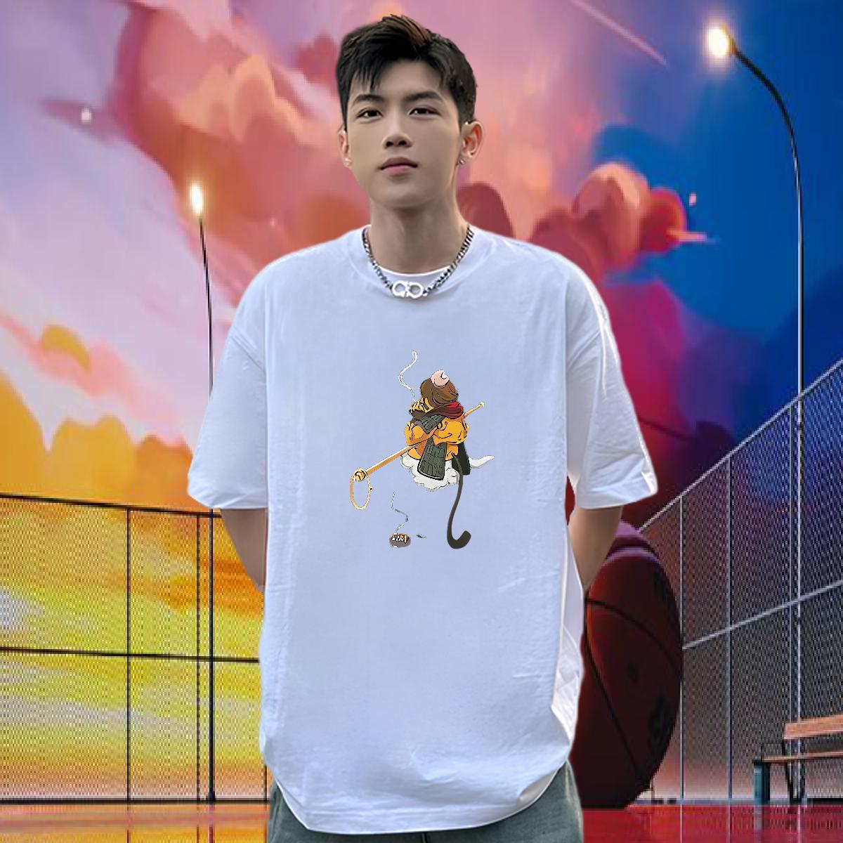 Custom T-Shirts for Men 230g Pure Cotton monkey Hip Hop Street Tops Shirt Breathable Short Sleeve Loose Fit Men Tops Tees DIY Logo Oversized