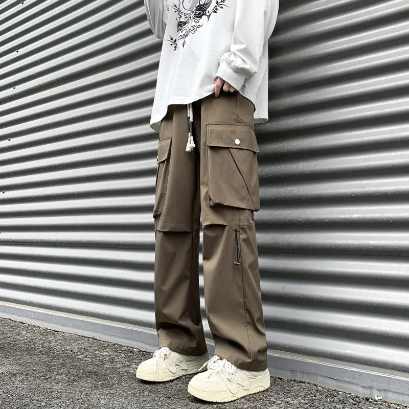 Techwear Mens Cargo Pants Y2k Black Harajuku Street Rashtraus Thin Straight Pocket Clothing Punk 240812