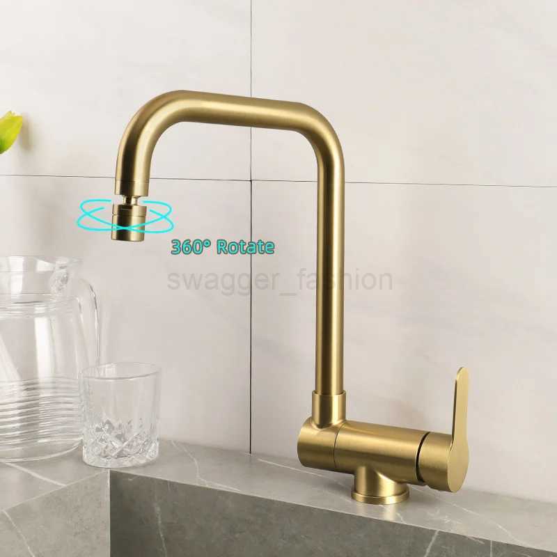 Brushed Gold Inner Window Free Folding Kitchen Faucet 360 Degree Rotate Foldable TapXJ240806