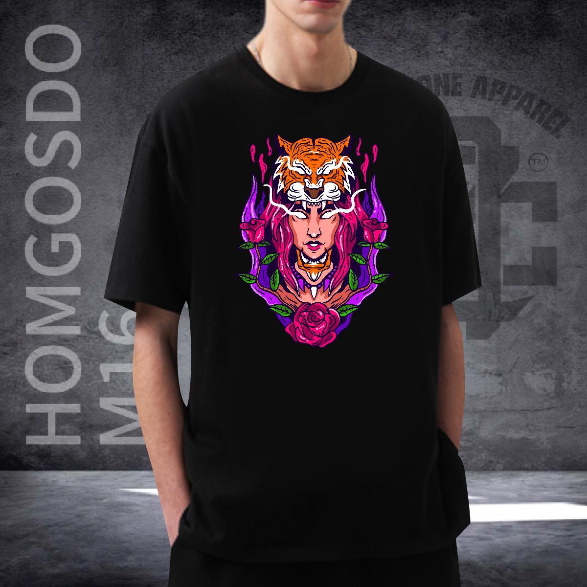 DIY Man T Shirts 230g Cotton tiger Casual Daily Wear Tshirts Round Neck Short Sleeve Cool Design Men Clothes T-Shirt Oversized 4XL