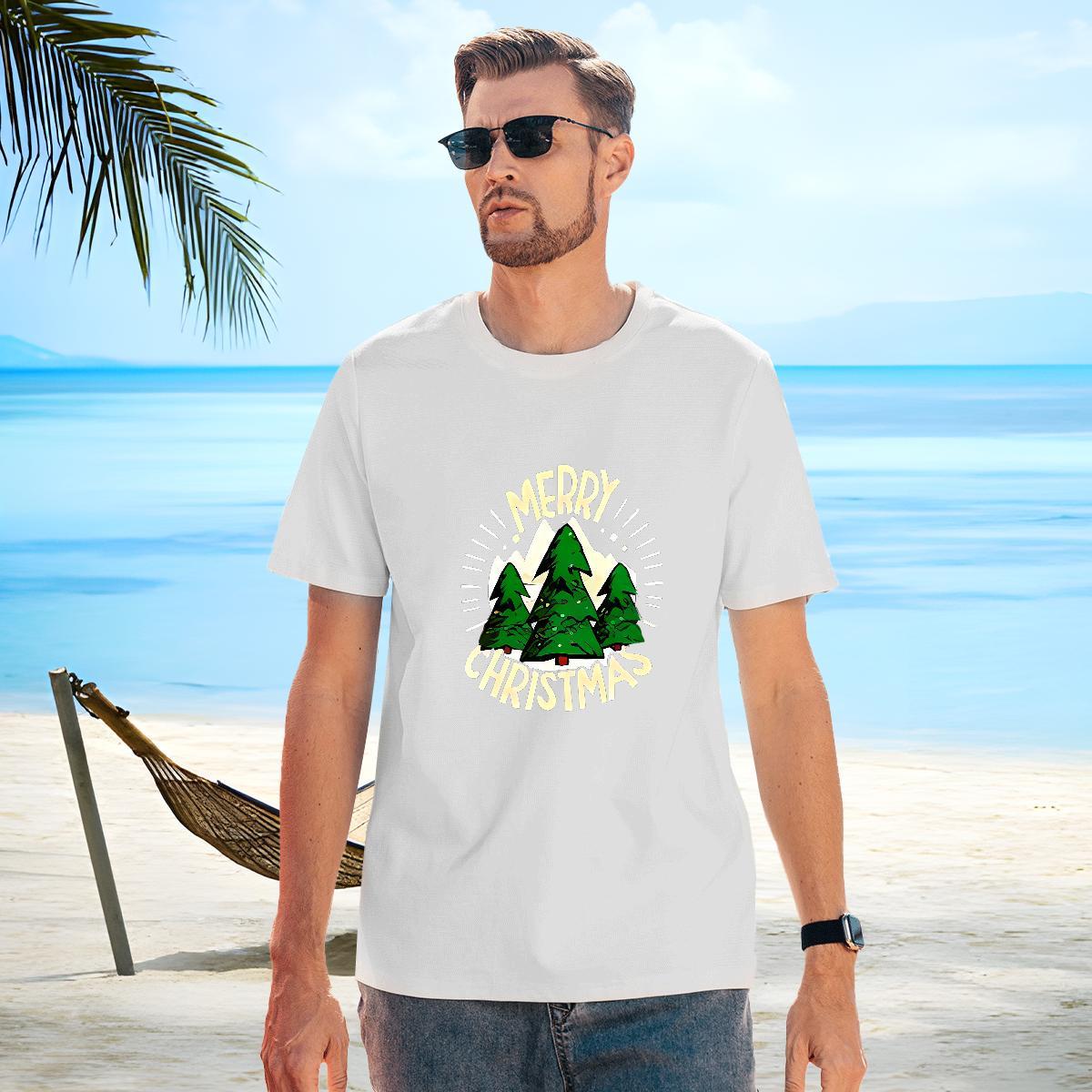 Wholesale Men Clothes T-Shirt 100% Cotton 230g Christmas T Shirts Men Sport Short Sleeve O-Neck Black White New Arrival Tops