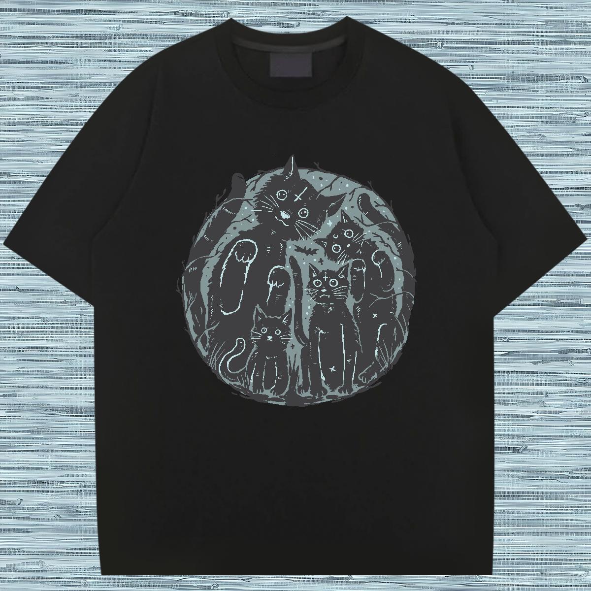 T Shirt For Man 230g Pure Cotton cat High Street Hip Hop Breathable White Plus Size Tshirt for Man Woman Fashion Design TOP Quality Tee Shirt