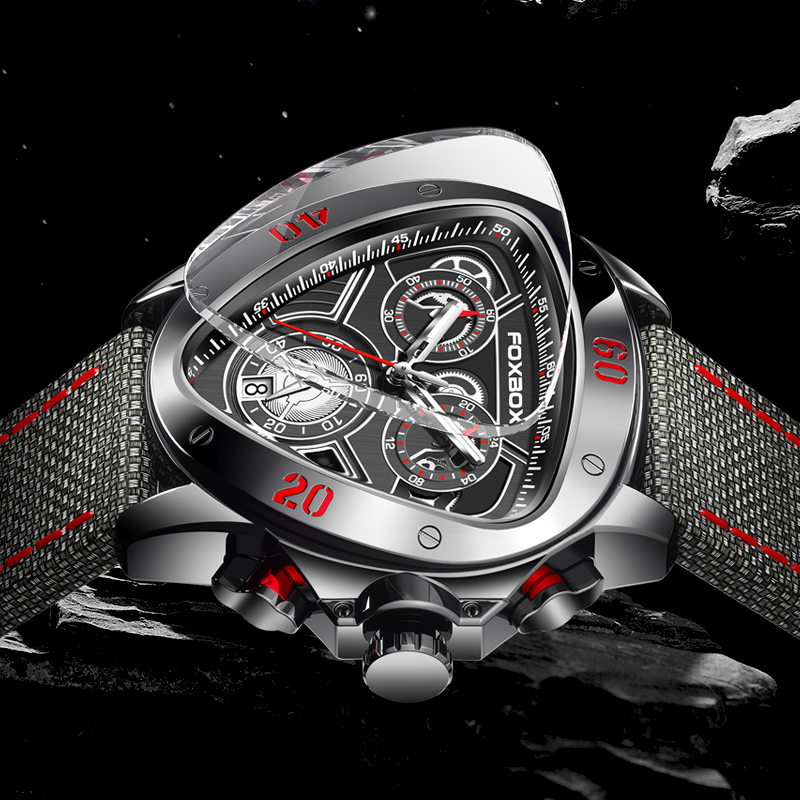 LIGE Men's Quartz Watch Personalized Triangle case Quality Braided strap Multi-function waterproof watch Men's Sports Clock Life waterproof 