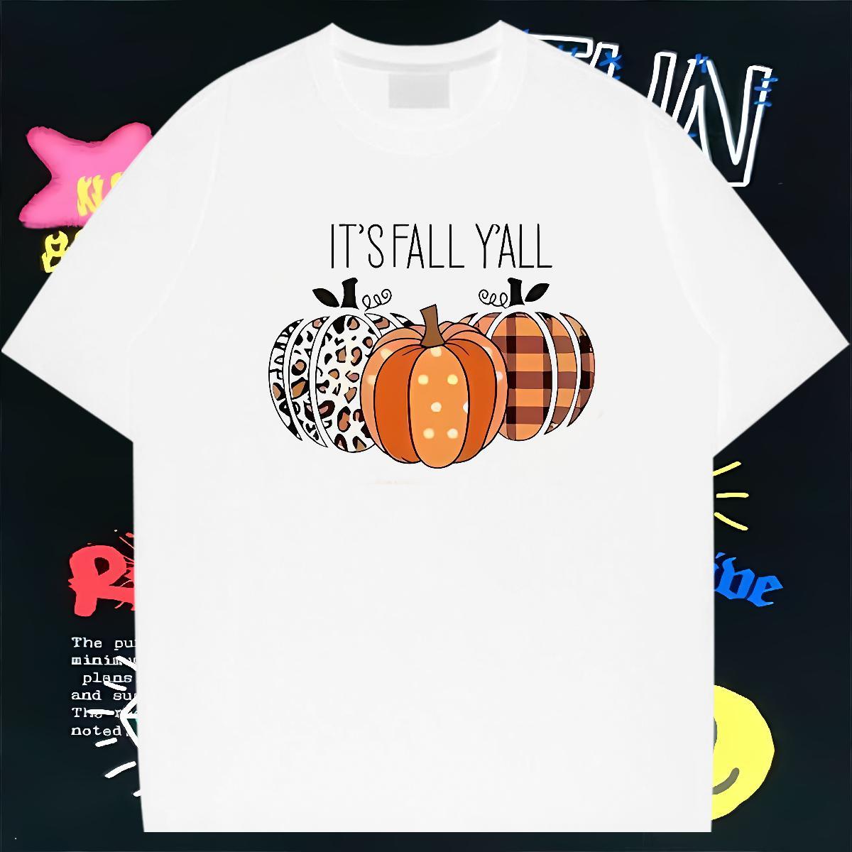 Fashion Casual T-Shirts for Men 230g Pure Cotton pumpkin Daily Outfit Polos Breathable Short Sleeve Loose Couples T Shirts Customized Print