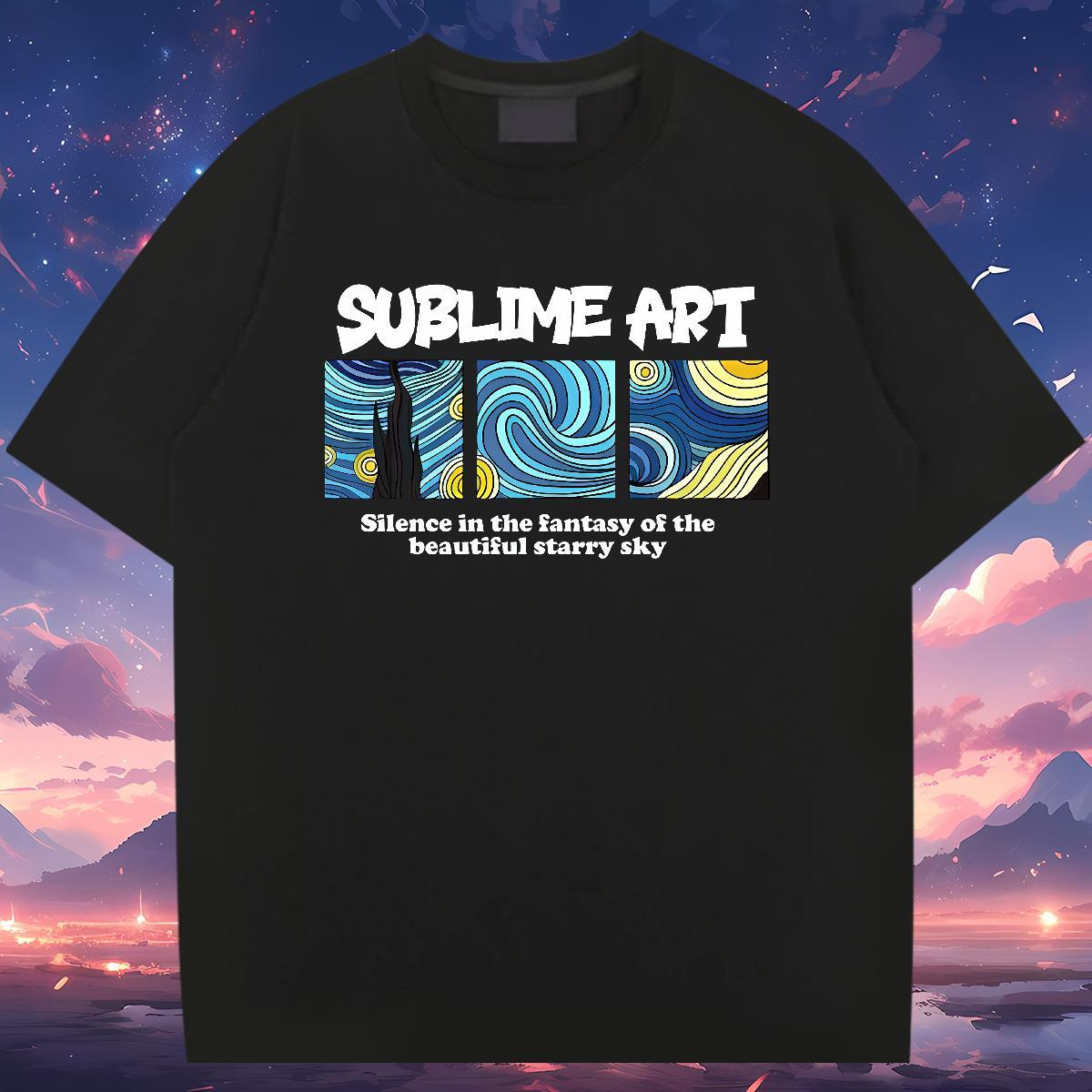 T Shirts Men 230g Pure Cotton starry sky Home Outdoor Breathable Crew Neck Custom Printed Men Tops Tees Classic Cool Clothings