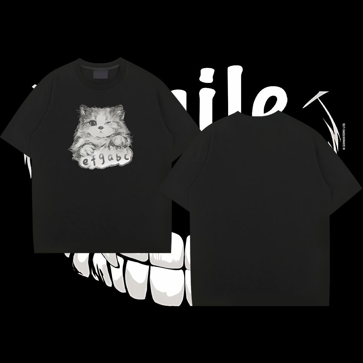 Designer Man T Shirts 230g 100% Cotton cat Casual Beach Polos O-Neck Short Sleeve Wholesale Men Tees Customized