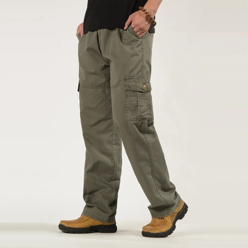 Mens Oversized Cargo Pants Multi Pockets Military Trousers Plus Size Drawstring Baggy Tactical Khaki Straight 240806