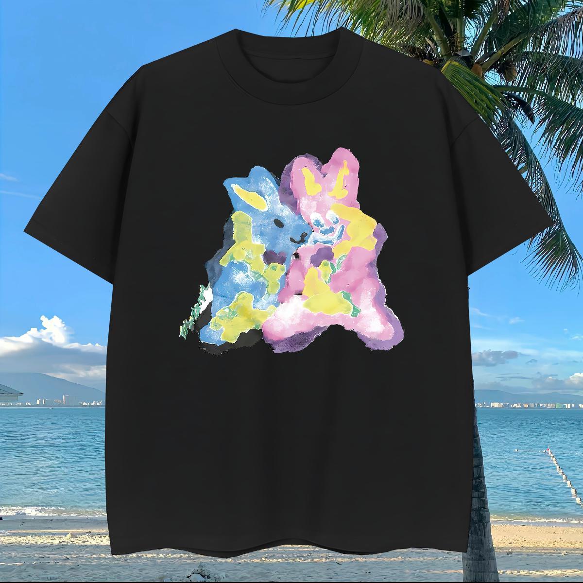 Classic T Shirts Men 230g Cotton rabbit Daily Outfit Tee Shirt Crew Neck Breathable Unisex Men Tshirts Skull