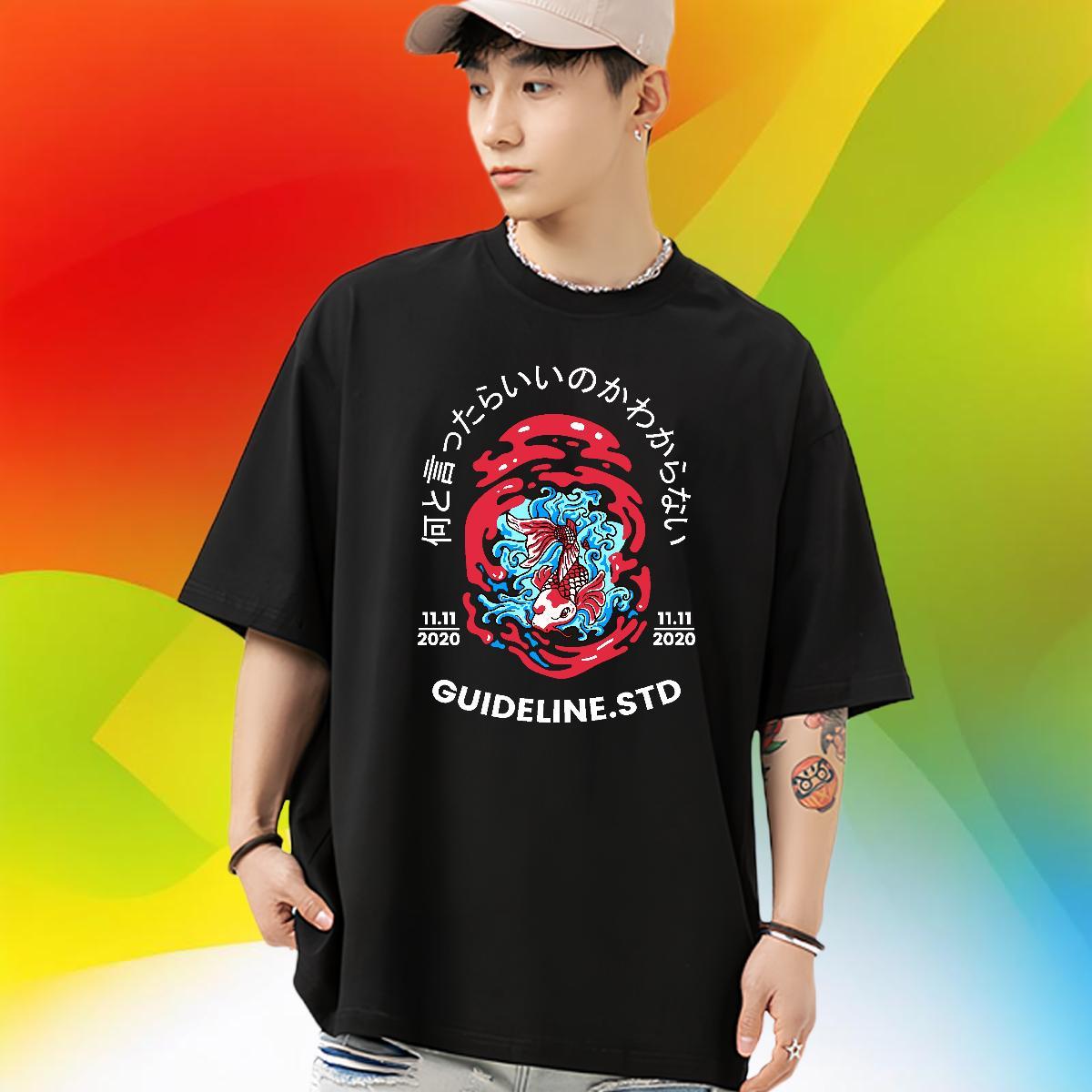 Stylist T-Shirts 230g Cotton Street wear Hip Hop Tee Shirt Crew Neck Cool Couples T Shirts DIY Printed