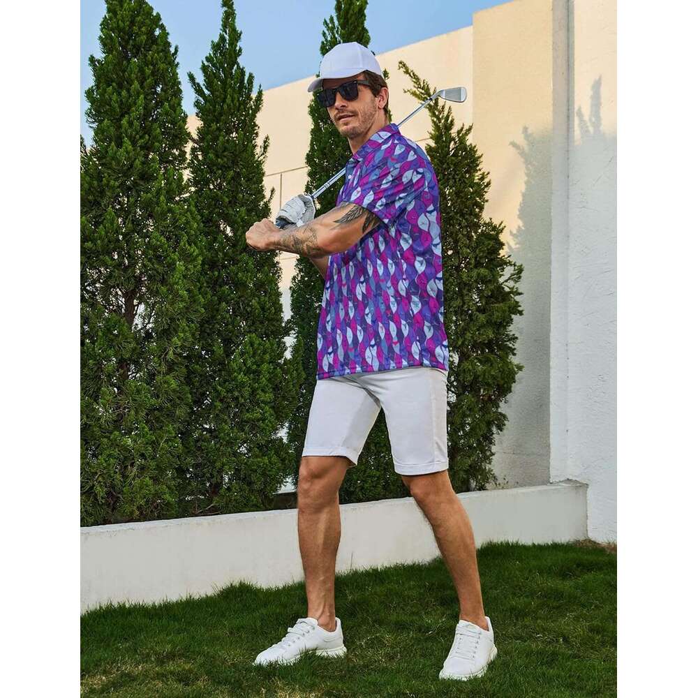 Fashion Mens Polo shirt Short Sleeve Hawaiian Golf Shirts Men Dry Fit Print Performance Moisture Wicking Polo Shirt for Summer Casual tops summer Free