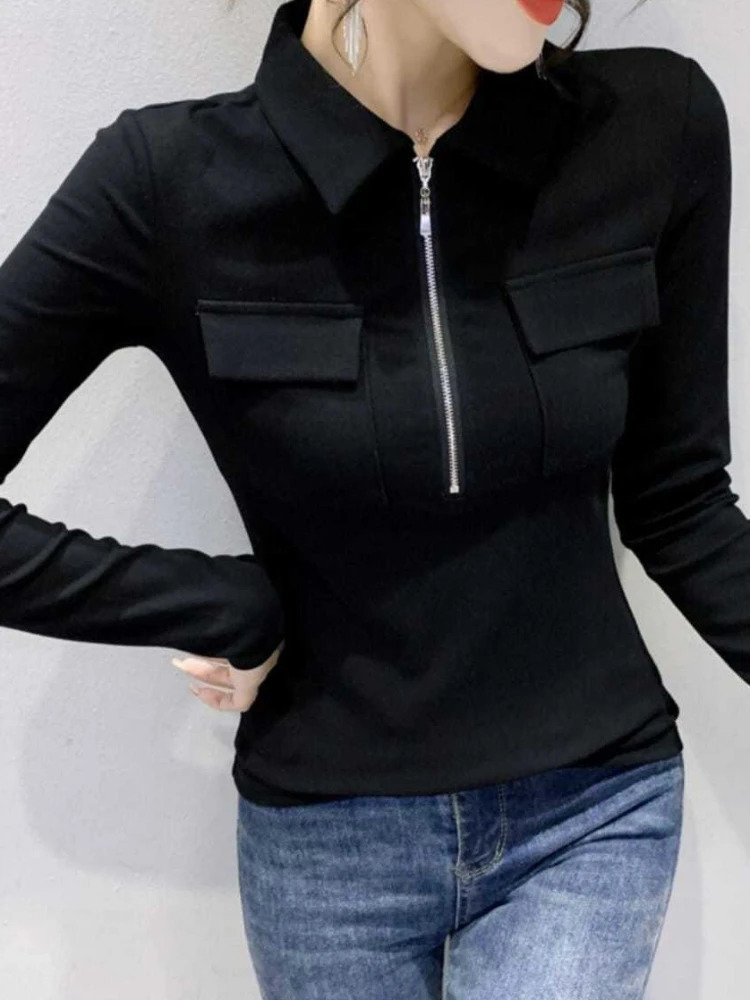 Tshirt Plain Blouse Woman Polo T-shirt Slim Top for Women Korean Fashion Tee Fine Elegant Emo Clothing Y 2k Harajuku O 240806