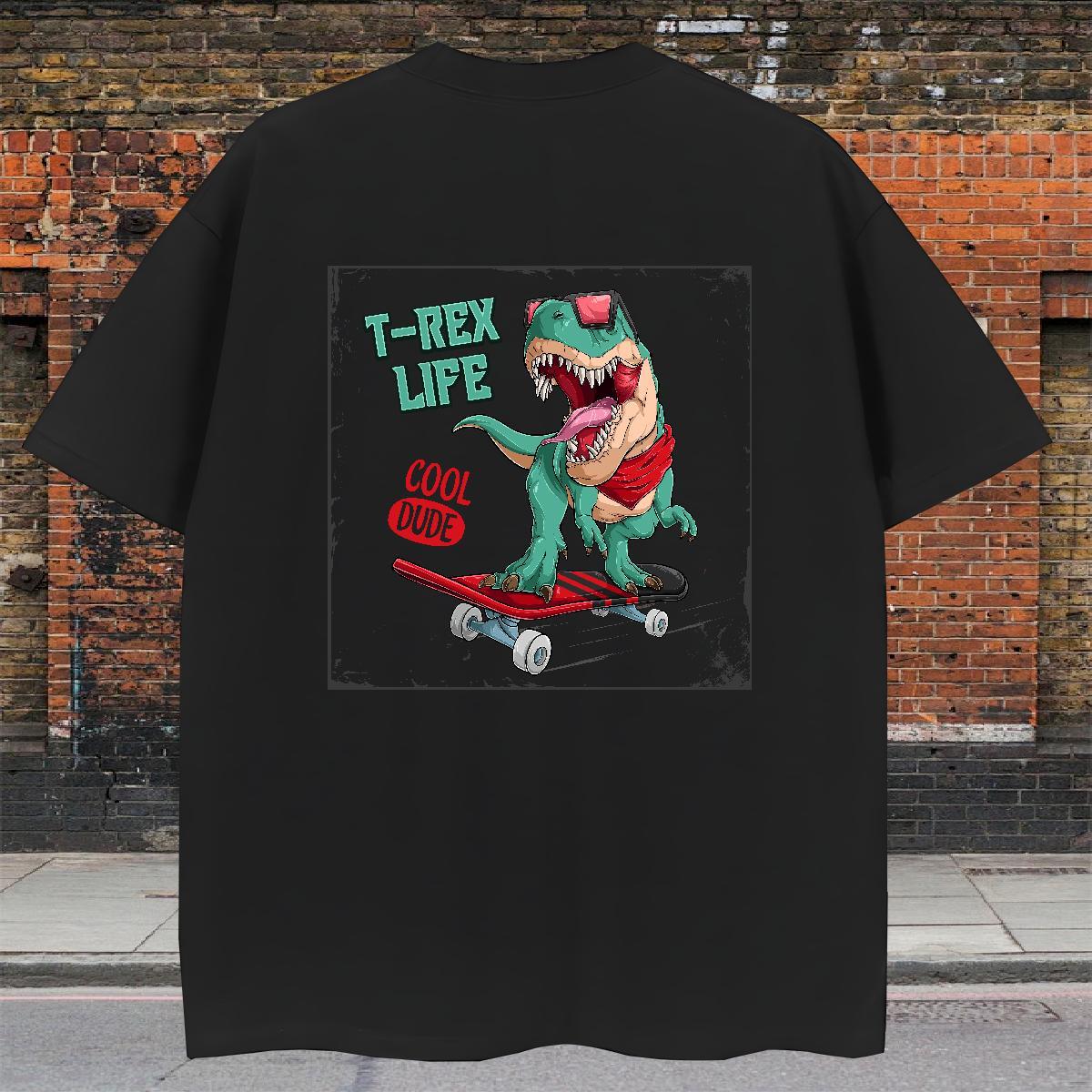 Stylist T shirt 100% Cotton 230g dinosaur Casual Beach Tops Shirt Pure Cotton Loose Men Tees Anime Print