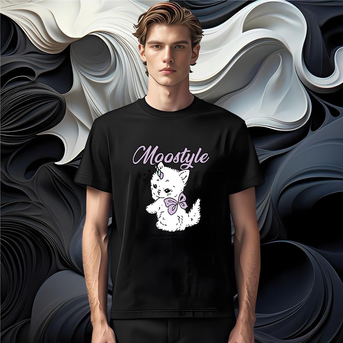 Mens T Shirts 230g 100% Cotton cat Hip Hop Breathable Crew Neck DIY Anime Tshirts Free Shipping Brand Tees