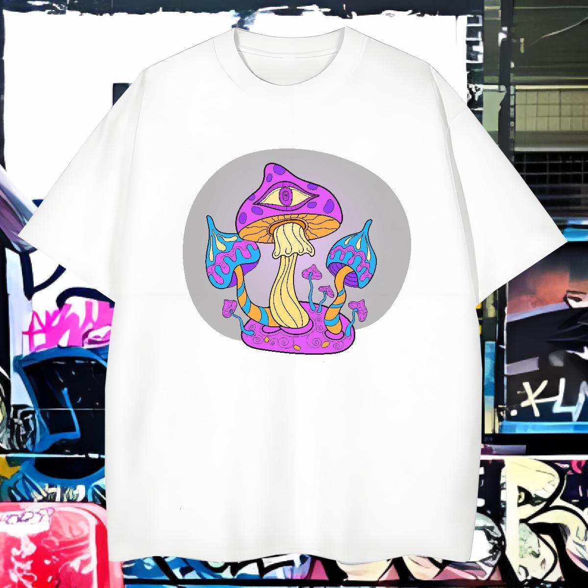 New Arrival Man T Shirts 230g Pure Cotton mushroom Street wear Hip Hop Tees Breathable Crew Neck Loose Fit Men Tshirts Black White