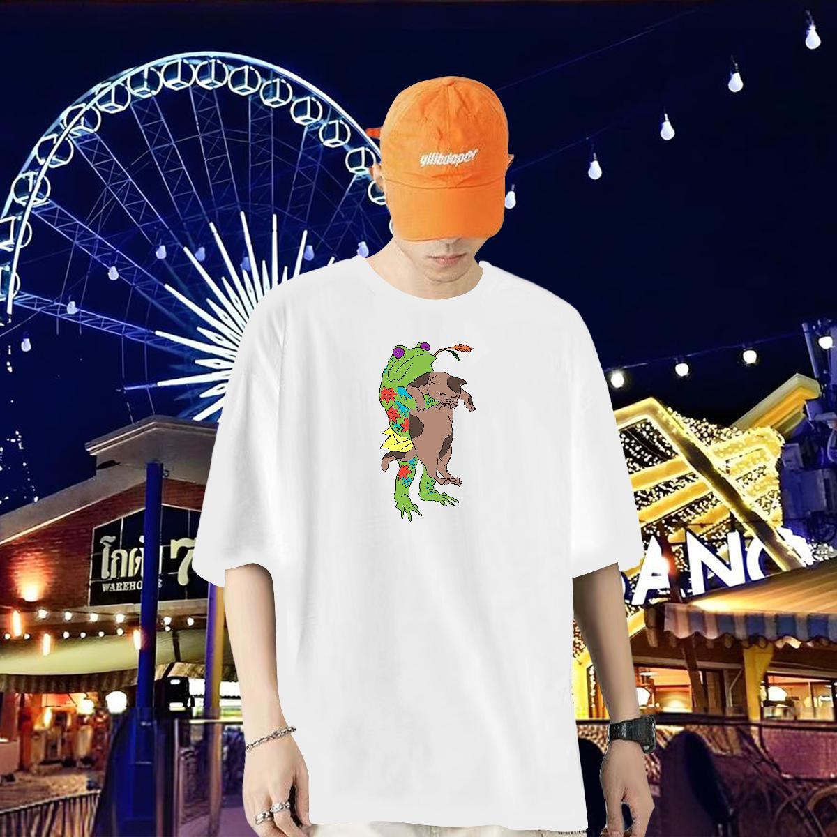 Fashion Casual Man T Shirts 230g Pure Cotton Frog Daily Wear Tees Crew Neck Breathable High Quality Couples T Shirts DIY Anime