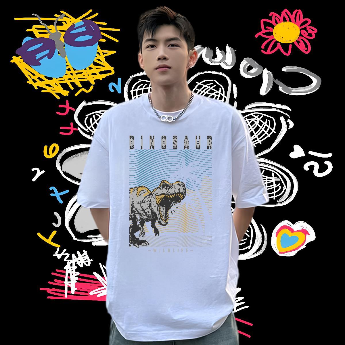 Designer T-Shirts for Men 230g Pure Cotton dinosaur High Street Hip Hop Polos Breathable Popular Mens Tshirts Customized Print