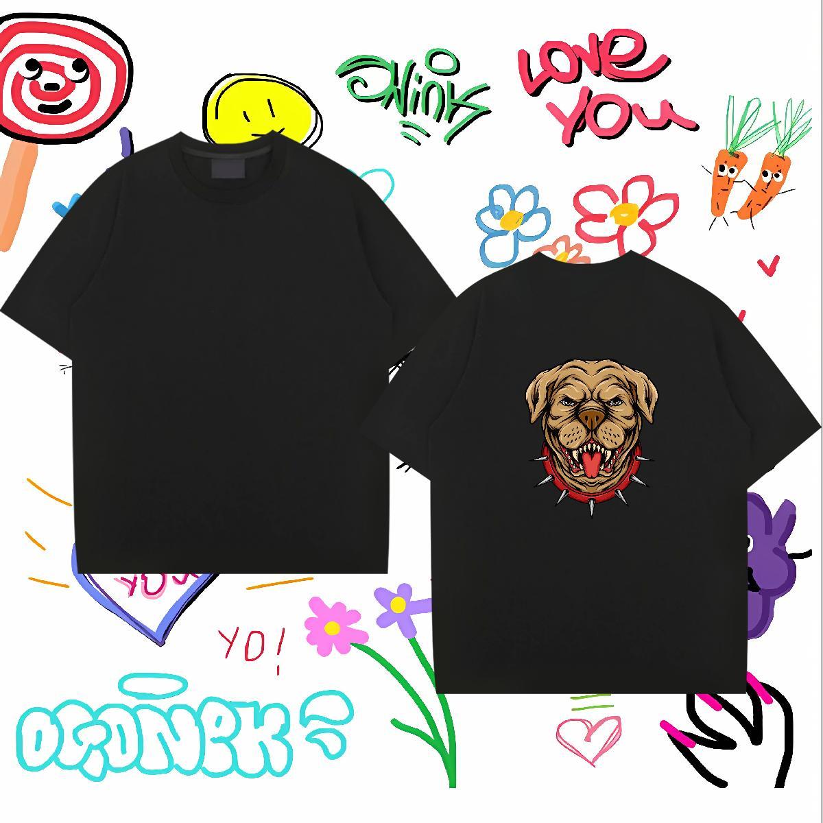 Classic Couples T Shirts 230g 100% Cotton dog T shirt High Street Hip Hop Breathable Short Sleeve Custom Printed Factory Direct Tee Shirt