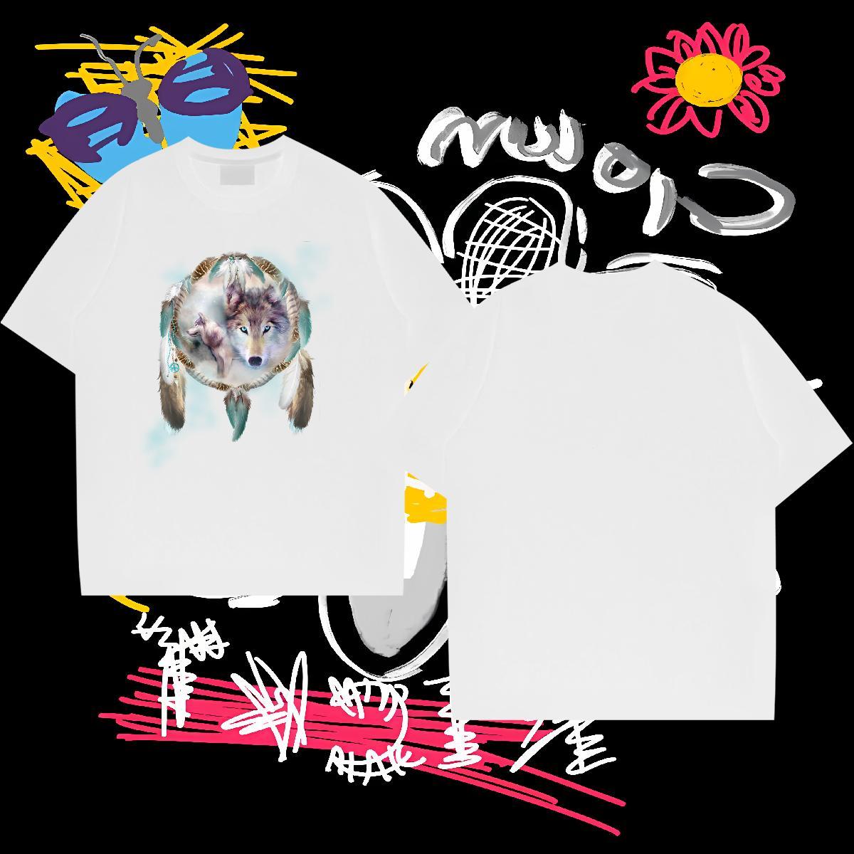 Custom Man T Shirts 230g 100% Cotton wolf Anime Printing Street Tops Tees Breathable Crew Neck Brand Men Tshirts Oversized 4XL