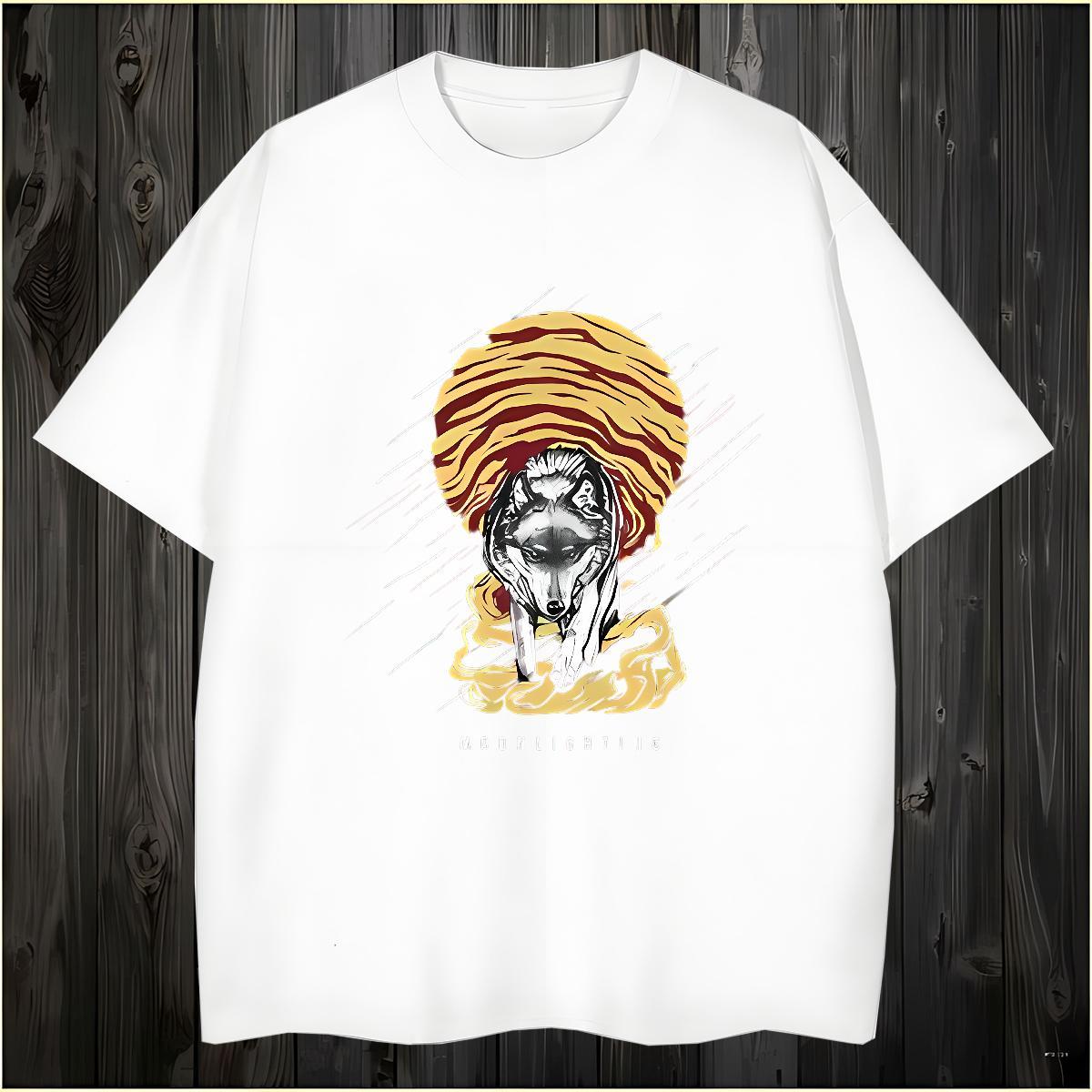 Casual New T Shirts Men 230g Pure Cotton wolf Hip Hop Top Tees O Neck Short Sleeves Popular Men Tshirts Custom Anime