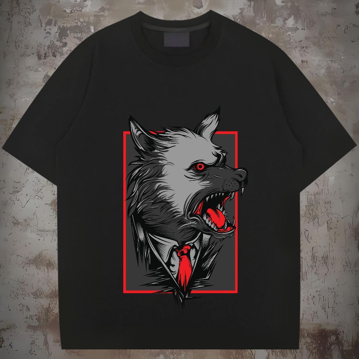 Free Shipping T shirt 100% Cotton 230g wolf Casual Daily Wear Tees Short Sleeve Soft Brand Couples T Shirts Plus Size Cartoon