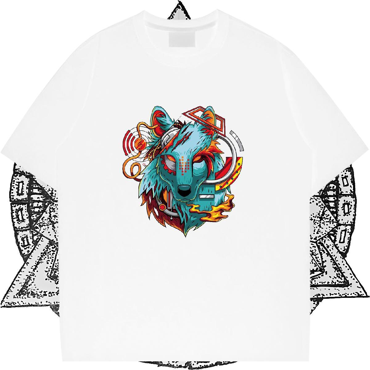 New Arrival T-Shirts for Men 230g 100% Cotton wolf Sports Casual Tees Shirts Breathable Crew Neck Cool Design Tshirts Plus Size Custom